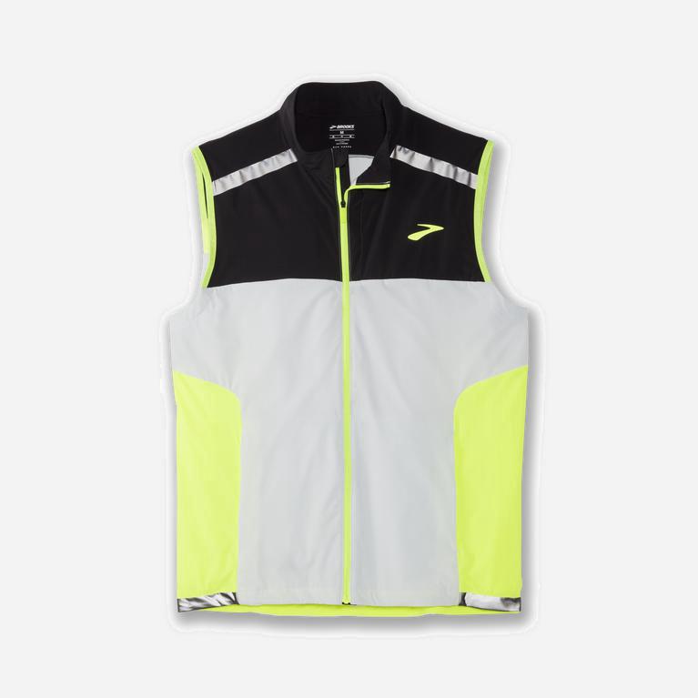 Brooks Carbonite Israel - Men's Running Vest - Icy Grey/Black/NIghtlife/GreenYellow (23071-YOLK)